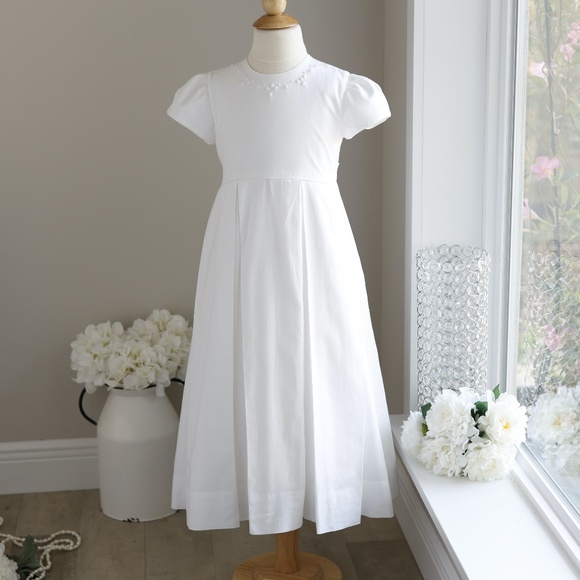 Strasburg Dress White Embroidery Pearls Box Pleats Special Occasion Flower Girl - Picture 1 of 4